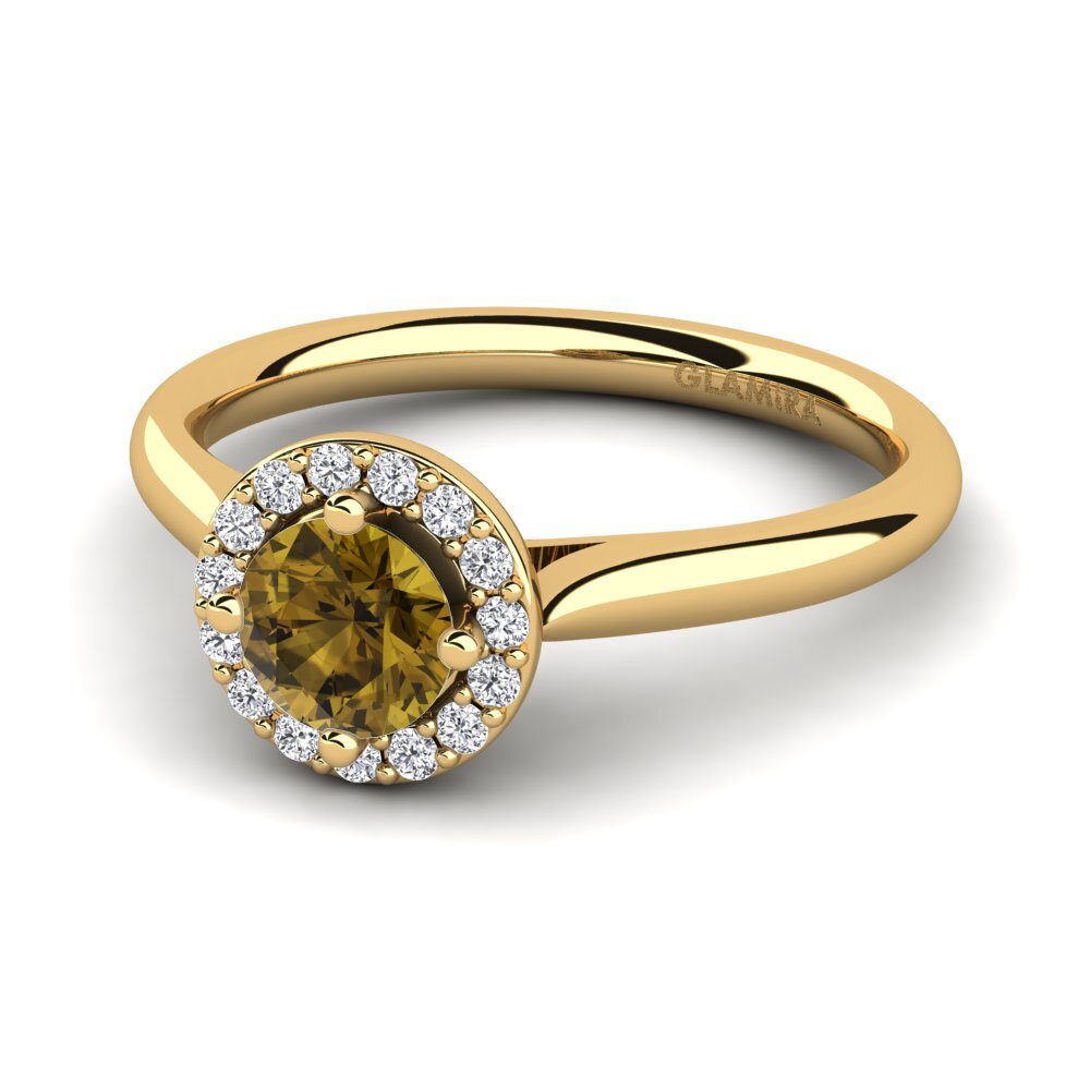 Verlobungsringe Halo Brauner Zirkon Gelbgold 585