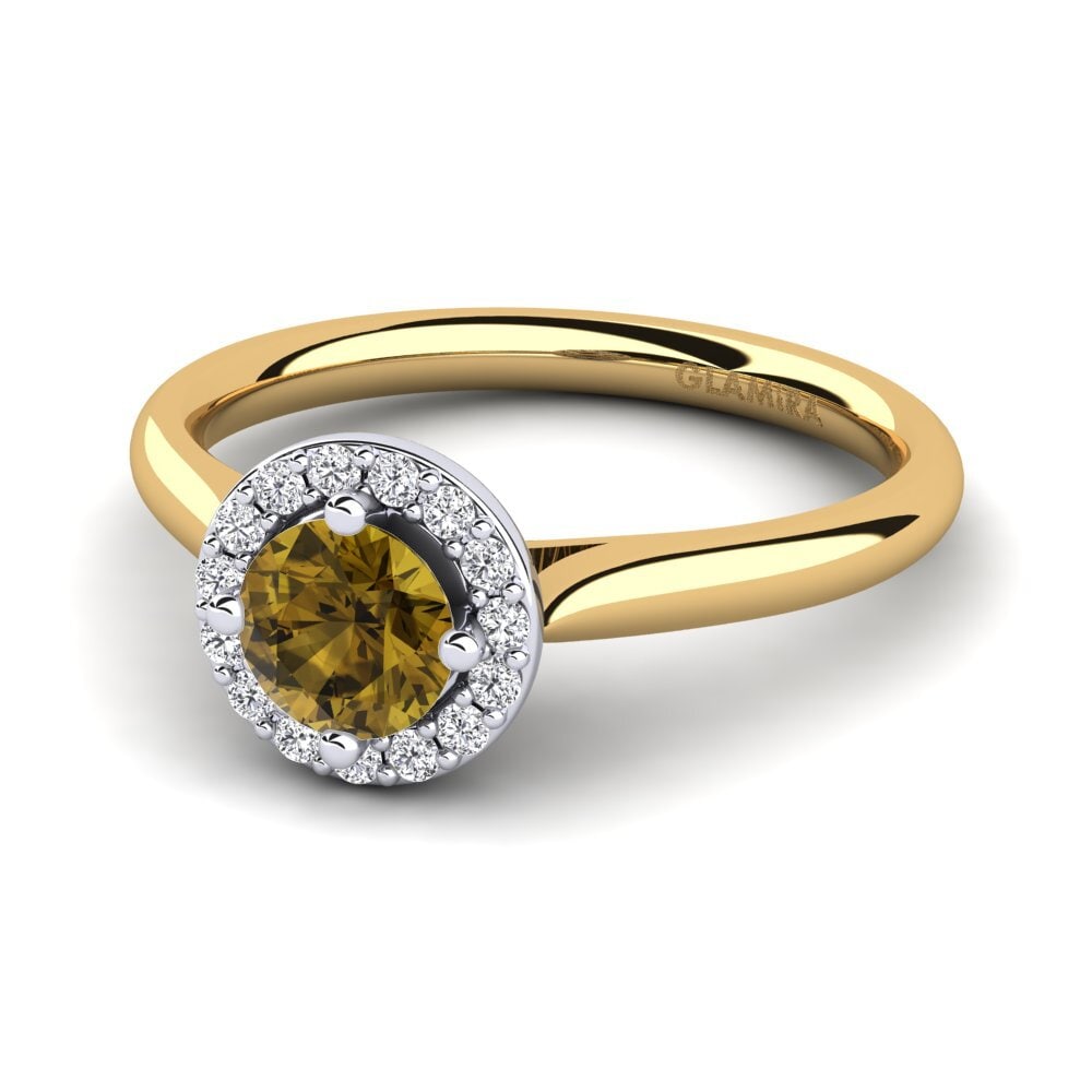 Ringe Halo Brauner Zirkon 375 Gelb & Weißgold