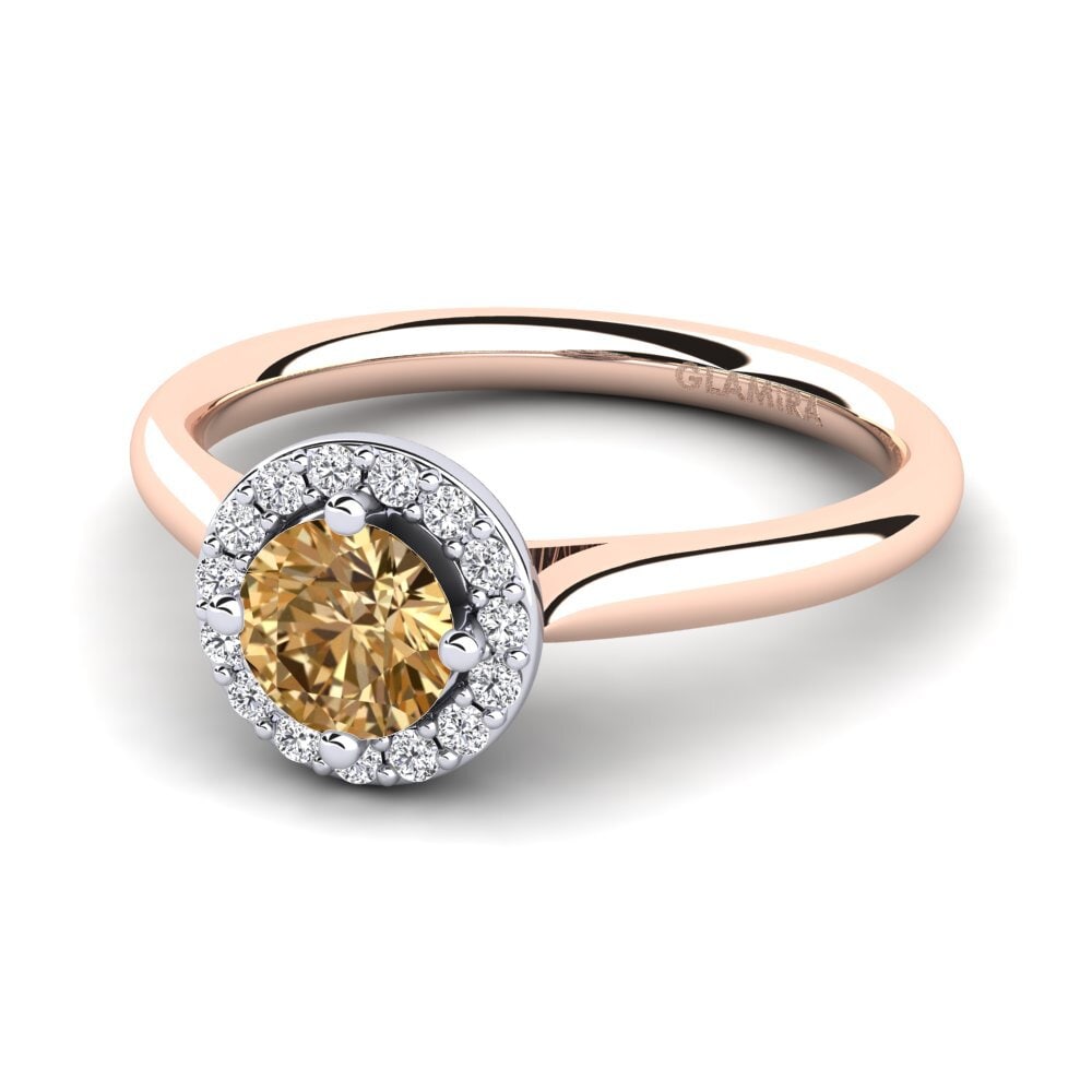 Halo Brown Diamond 14ct Rose & White Gold Engagement Rings
