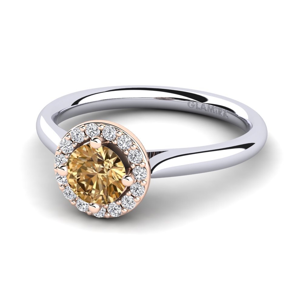 Halo Brown Diamond 14ct White & Rose Gold Engagement Rings