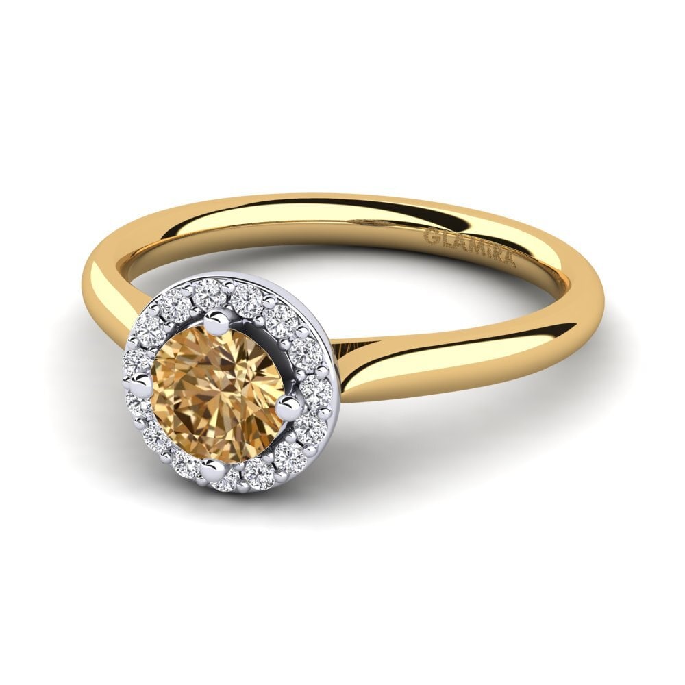 Halo 18K Geel & Wit Goud Bruine Diamant Verlovingsringen