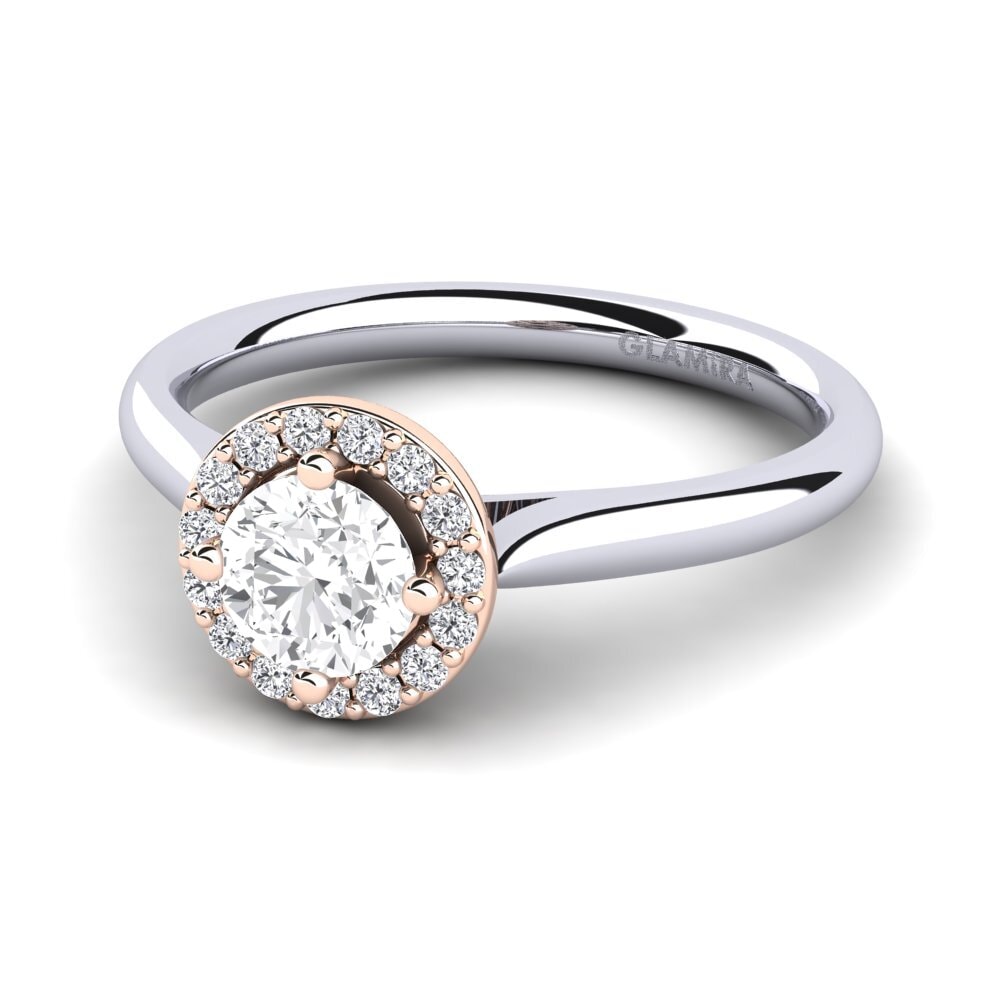 Halo White sapphire 14ct White & Rose Gold Engagement Rings