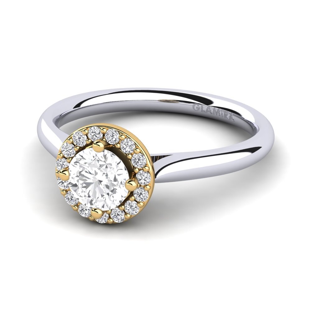 Halo 14ct White & Yellow Gold Engagement Rings