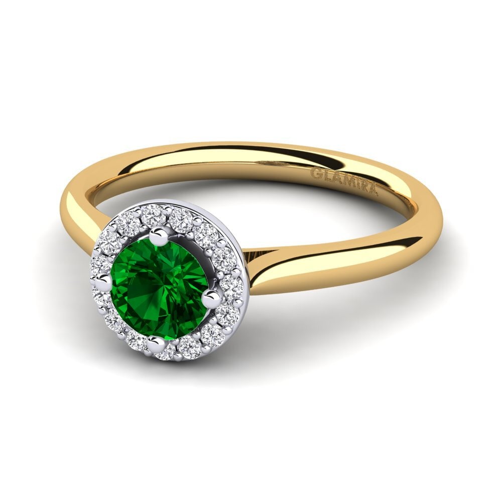 Halo Green Zirconia 9ct Yellow & White Gold Rings