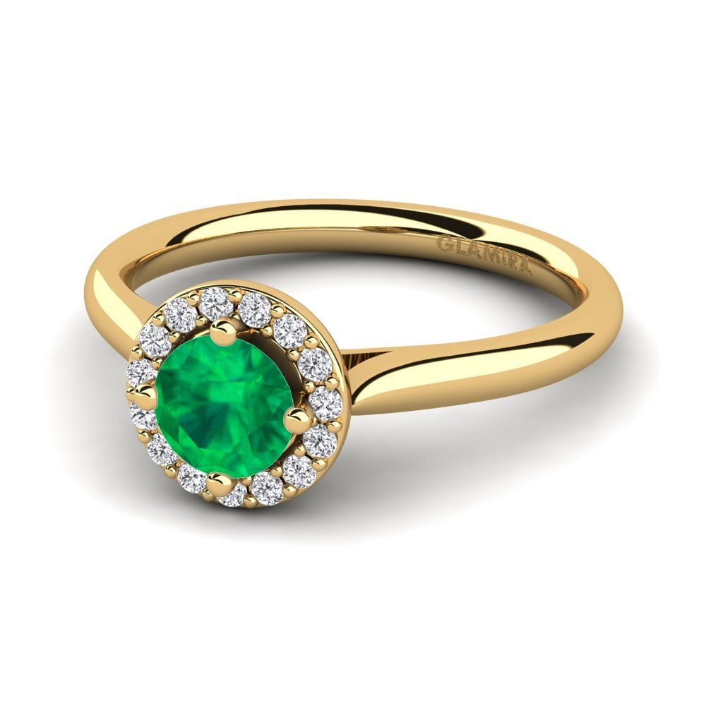 Halo Emerald 9ct Yellow Gold Rings