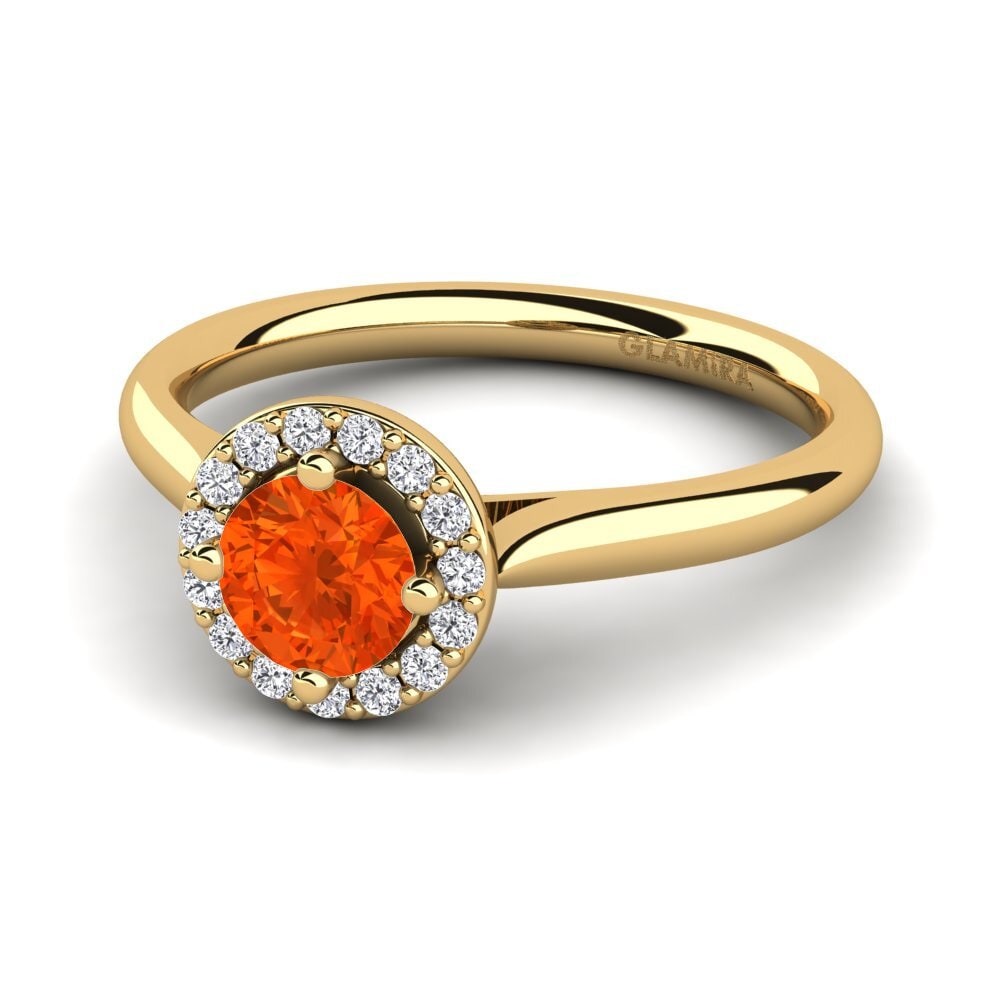 Anéis Halo Ouro Amarelo 14K Opala de Fogo