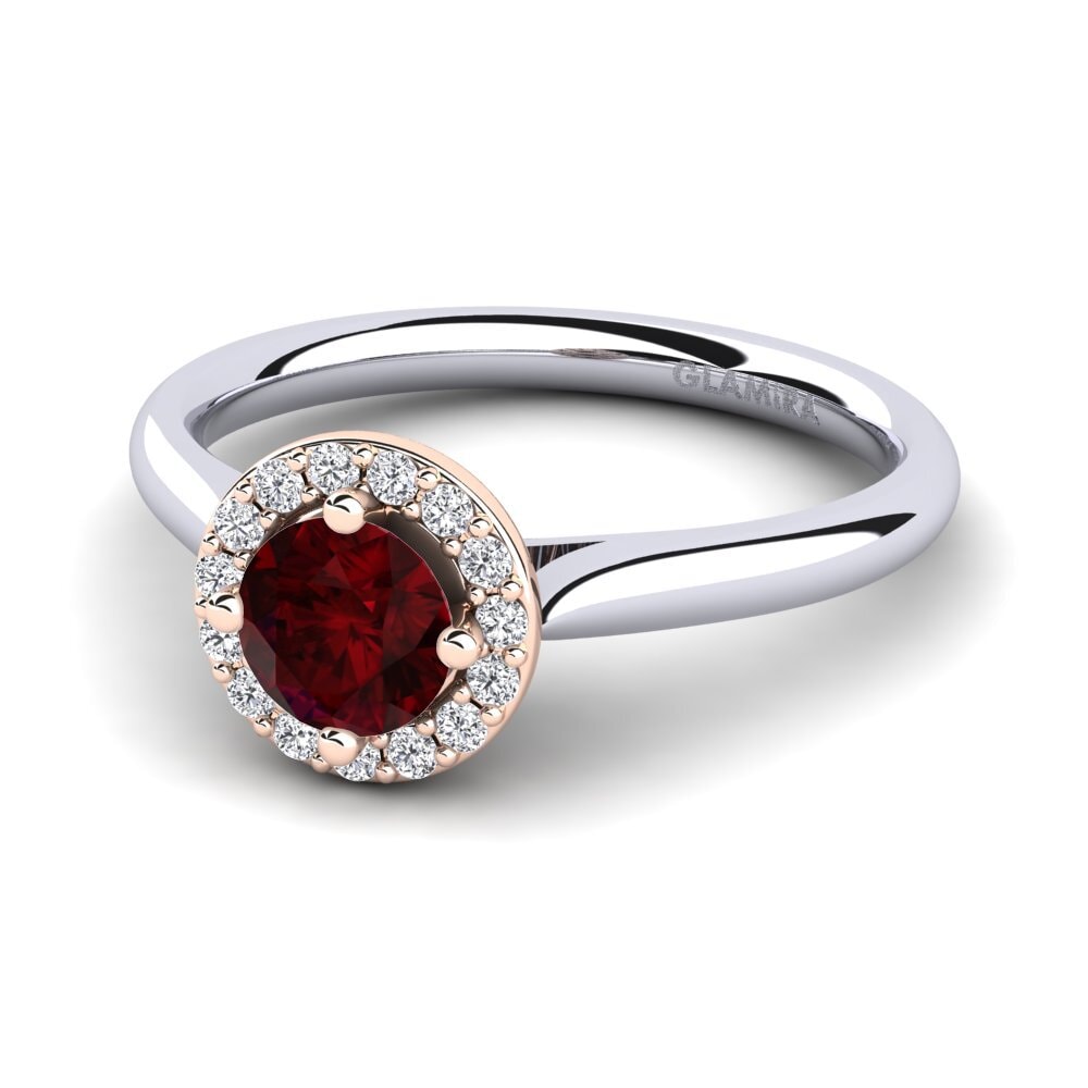 Halo Garnet 9ct White & Rose Gold Rings
