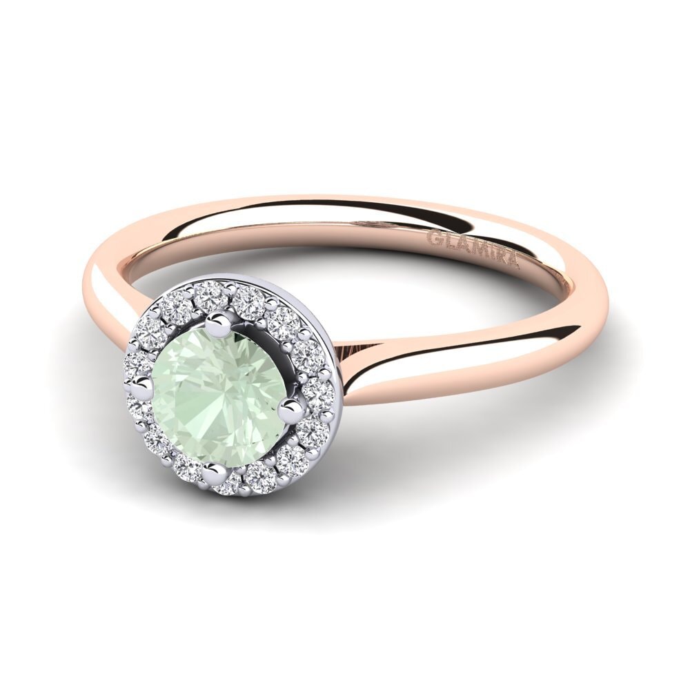 Halo Green Amethyst 14ct Rose & White Gold Engagement Rings