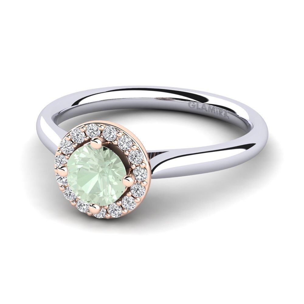 Halo Green Amethyst 14ct White & Rose Gold Engagement Rings