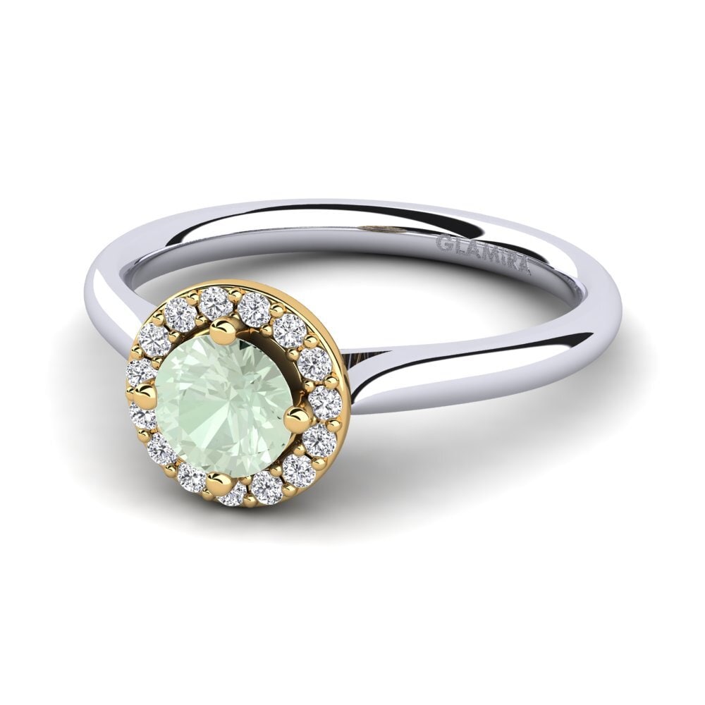 Halo Green Amethyst 18ct White & Yellow Gold Rings