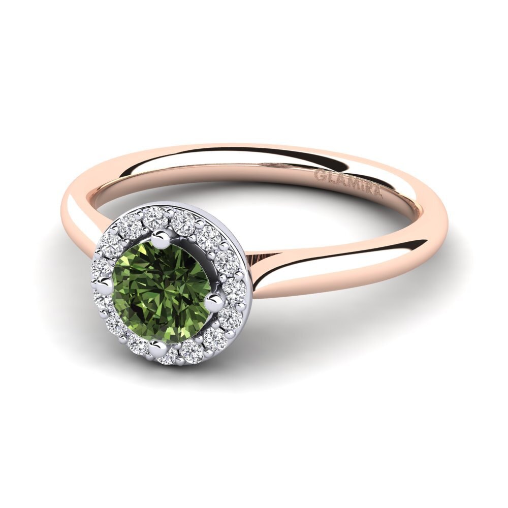 Halo Green Sapphire 14ct Rose & White Gold Engagement Rings