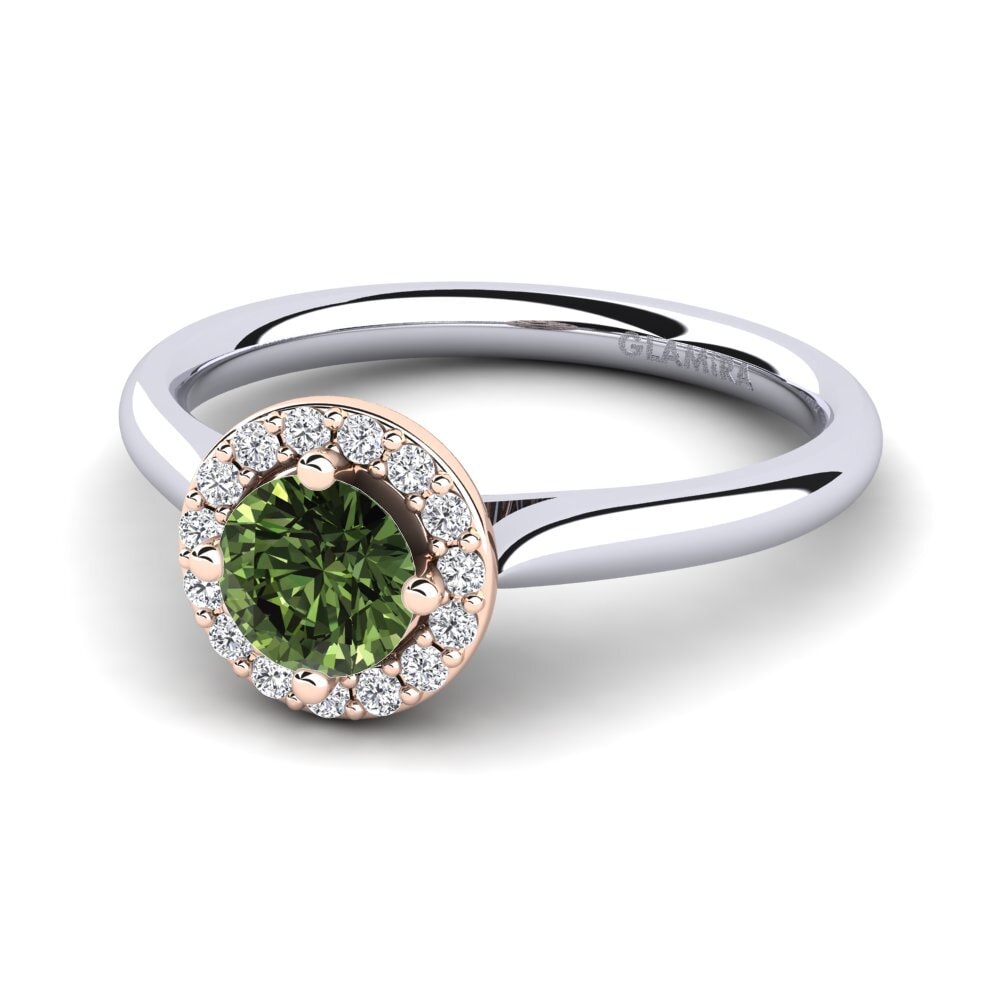 Halo Green Sapphire 14ct White & Rose Gold Engagement Rings