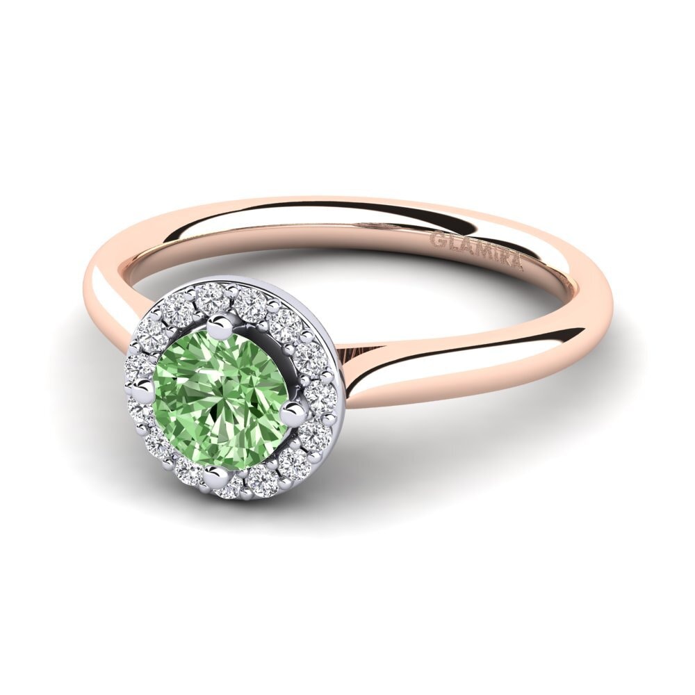 Halo Green Diamond 14ct Rose & White Gold Engagement Rings