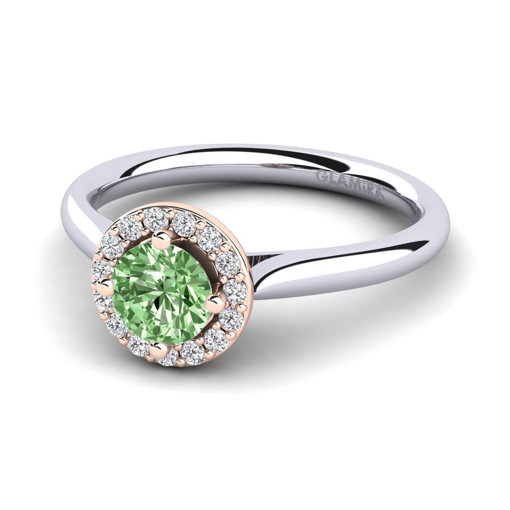 Halo Green Diamond 18ct White & Rose Gold Engagement Rings
