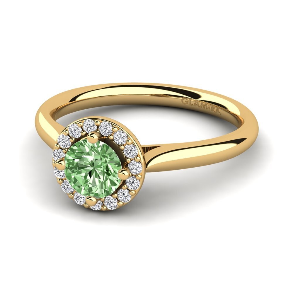 Verlobungsringe Halo Grüner Diamant Gelbgold 585