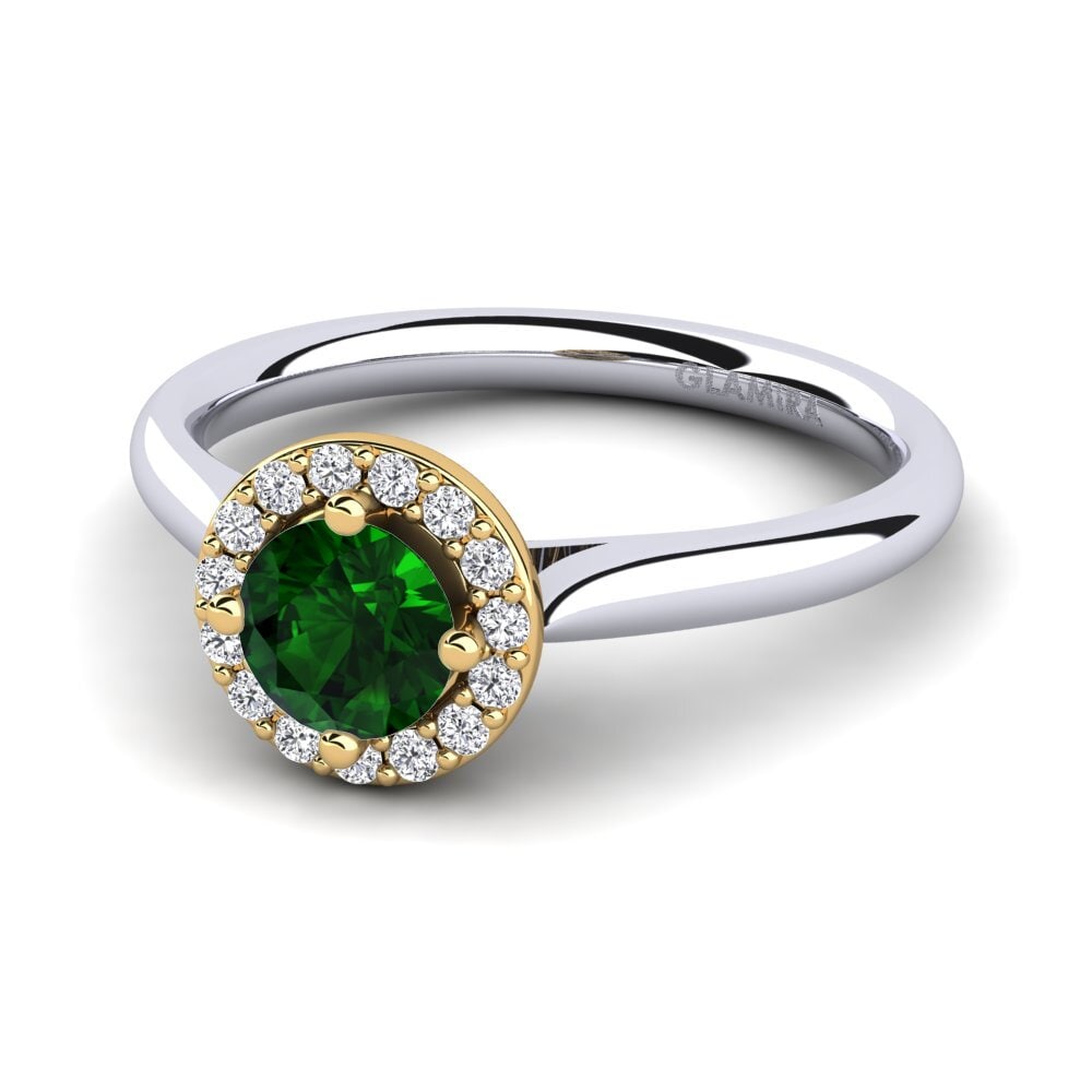 Ringe Halo Grüner Turmalin 585 Weiß & Gelbgold