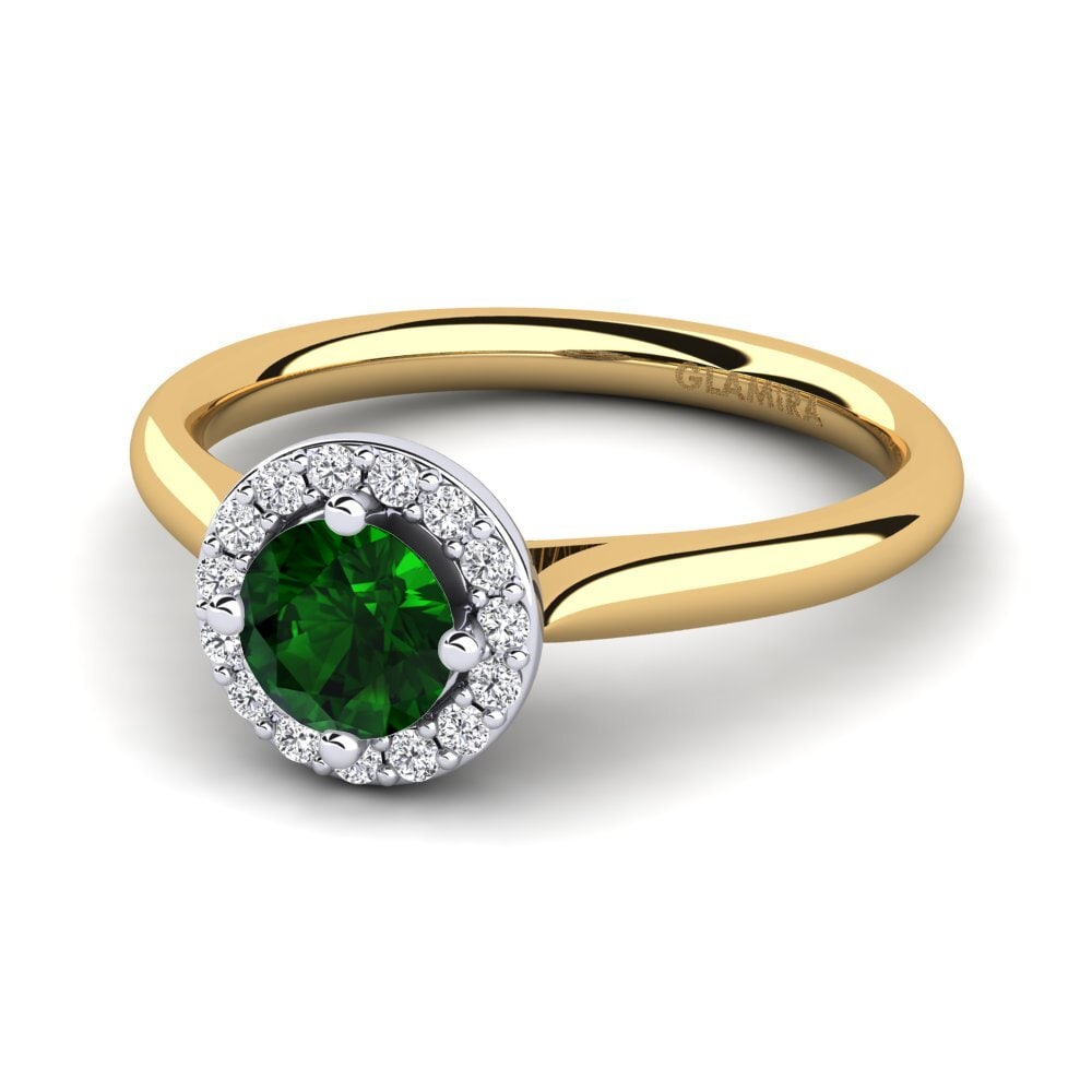 Halo Green Tourmaline 9ct Yellow & White Gold Rings