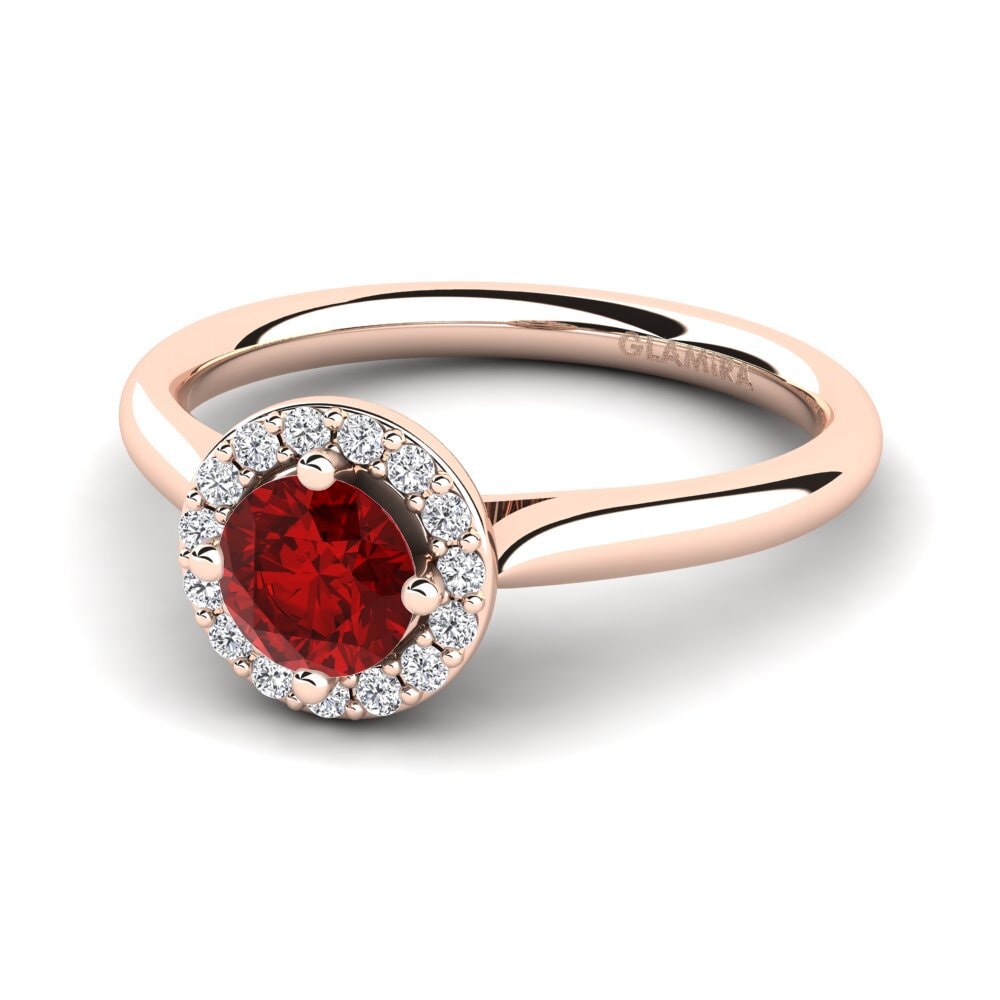 Halo Ruby (Lab Created) 18ct Rose Gold Engagement Rings