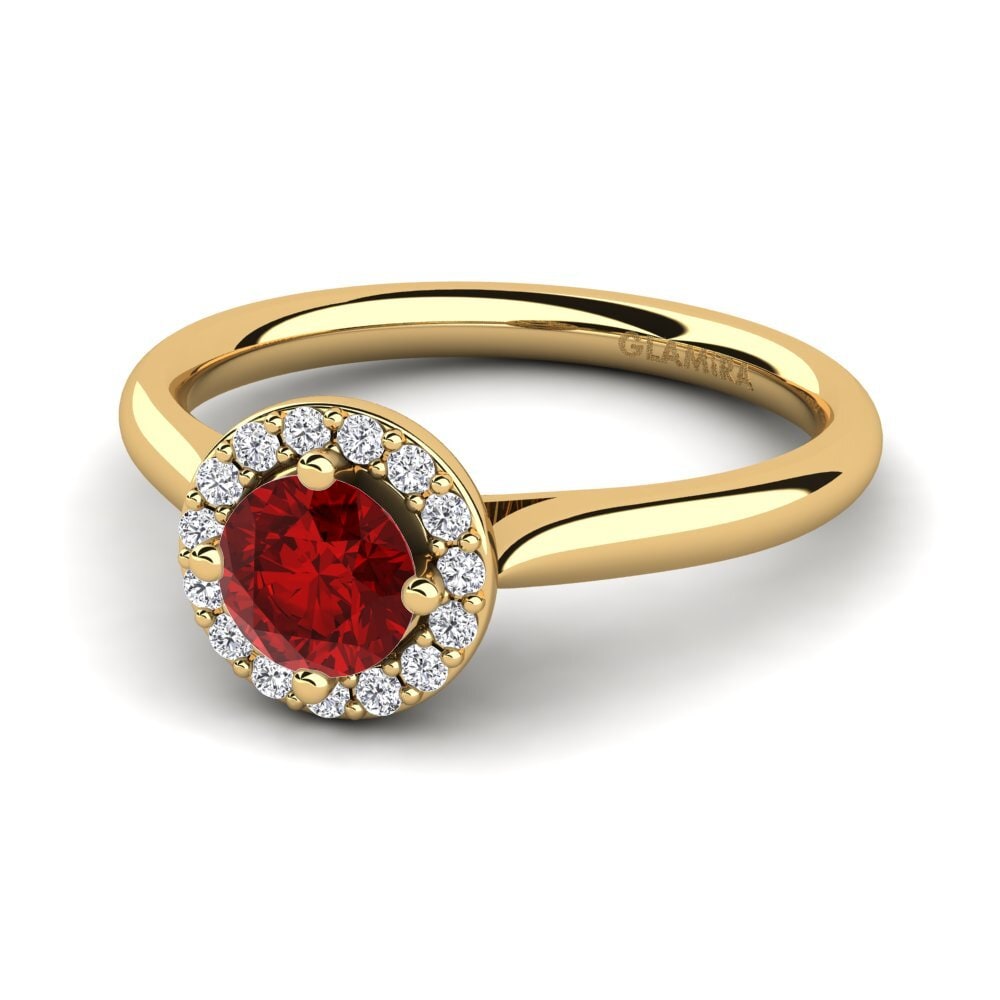 Halo Ruby (Lab Created) 14ct Yellow Gold Rings