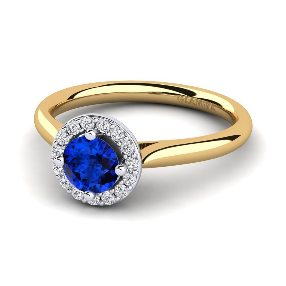 Halo Sapphire (Lab Created) 18ct Yellow & White Gold Rings