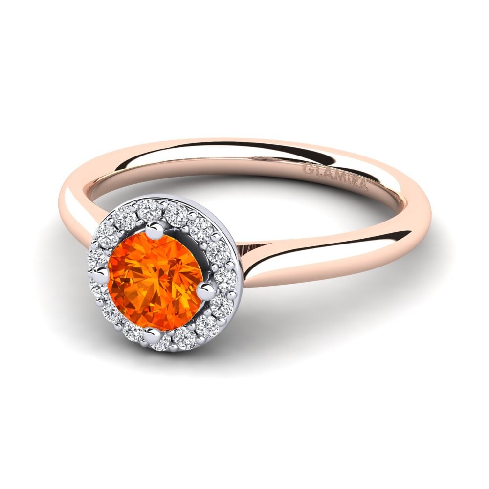 Halo Orange Sapphire 14ct Rose & White Gold Engagement Rings