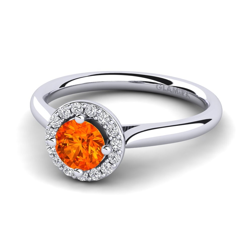 Halo Orange Sapphire Engagement Rings