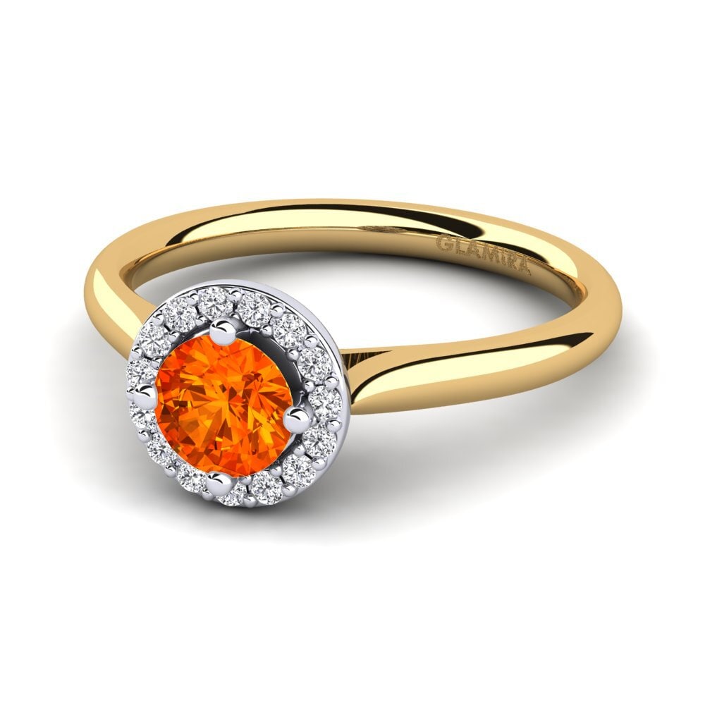Halo Orange Sapphire 9ct Yellow & White Gold Rings