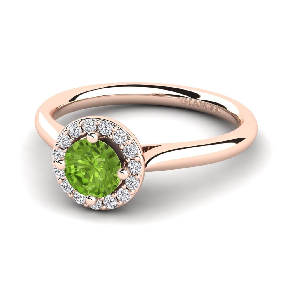 Halo Peridot 14ct Rose Gold Engagement Rings