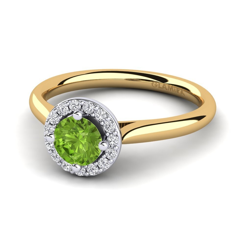 Halo 14K Geel & Wit Goud Peridoot Verlovingsringen