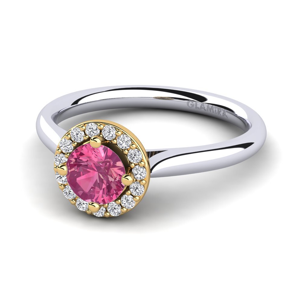 Halo Pink Tourmaline 9ct White & Yellow Gold Rings