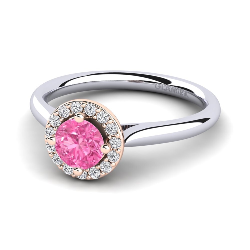 Halo Pink Sapphire 18ct White & Rose Gold Engagement Rings