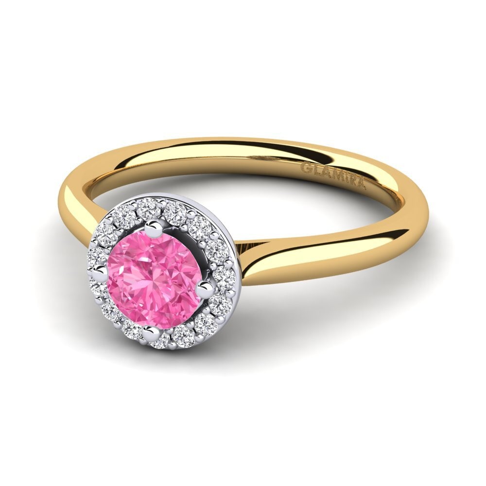 Halo Pink Sapphire 9ct Yellow & White Gold Rings