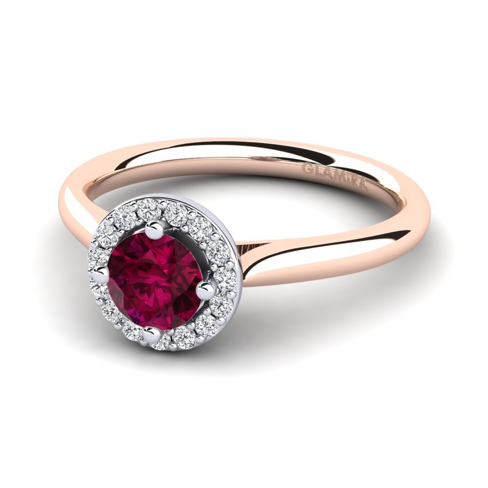 Halo Rhodolite Garnet 9ct Rose & White Gold Rings