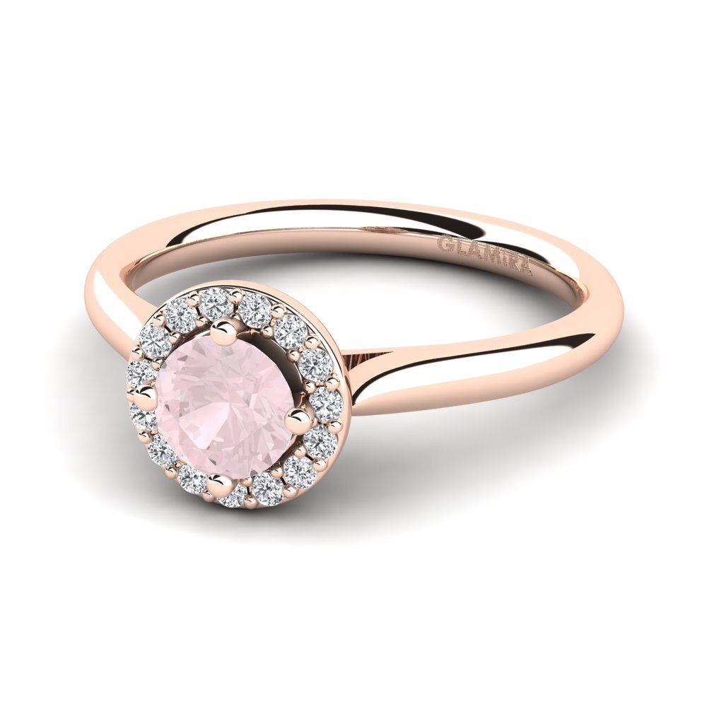 Anillos de compromiso 14k Oro Rosa Cuarzo rosa Halo