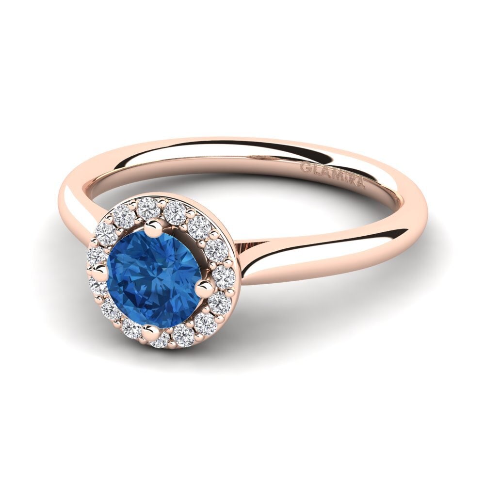 Halo Dark Blue Zirconia 14ct Rose Gold Rings