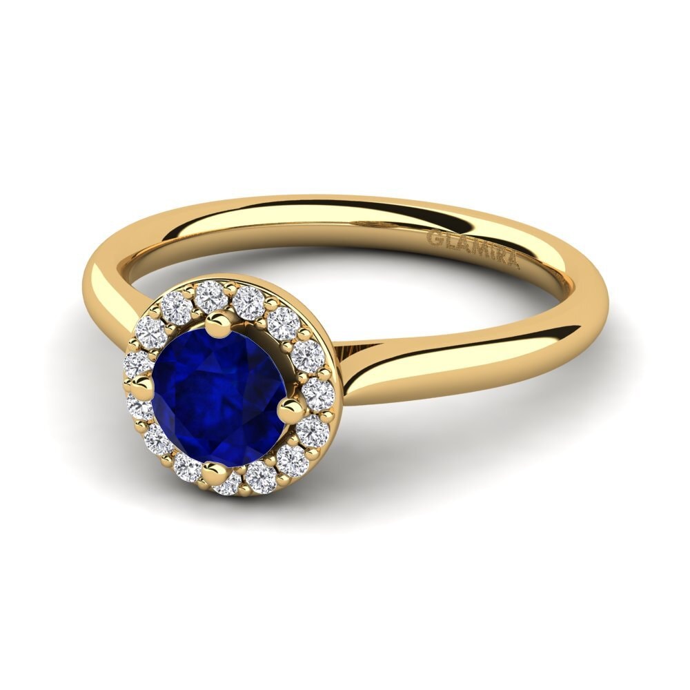 Halo Sapphire 14k Yellow Gold Rings