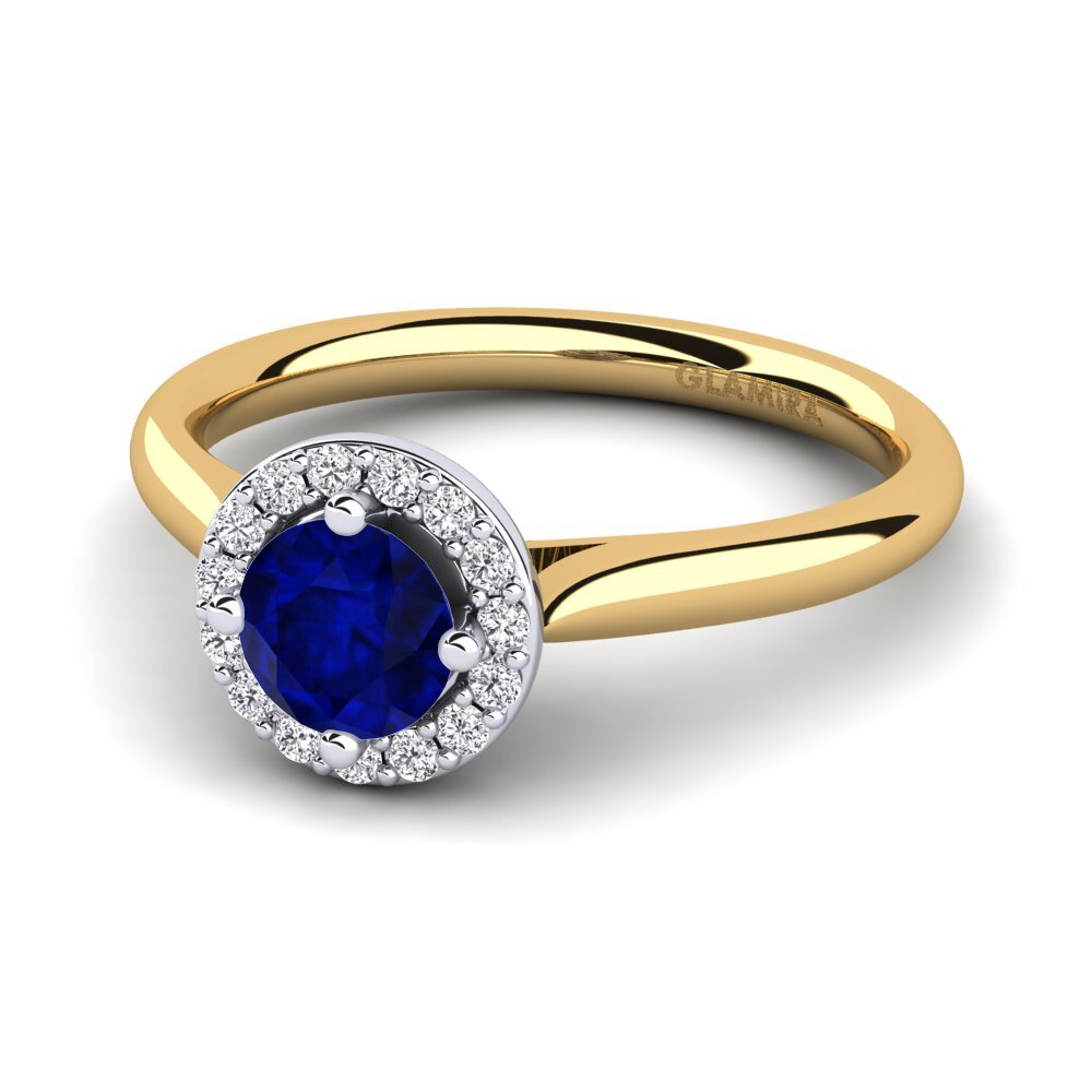 Halo Sapphire 9ct Yellow & White Gold Rings