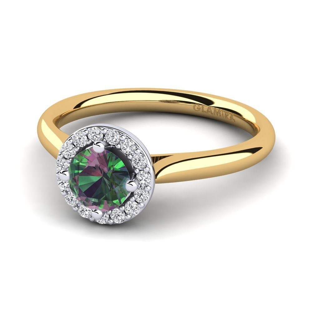 Halo Mystic Topaz 9ct Yellow & White Gold Rings