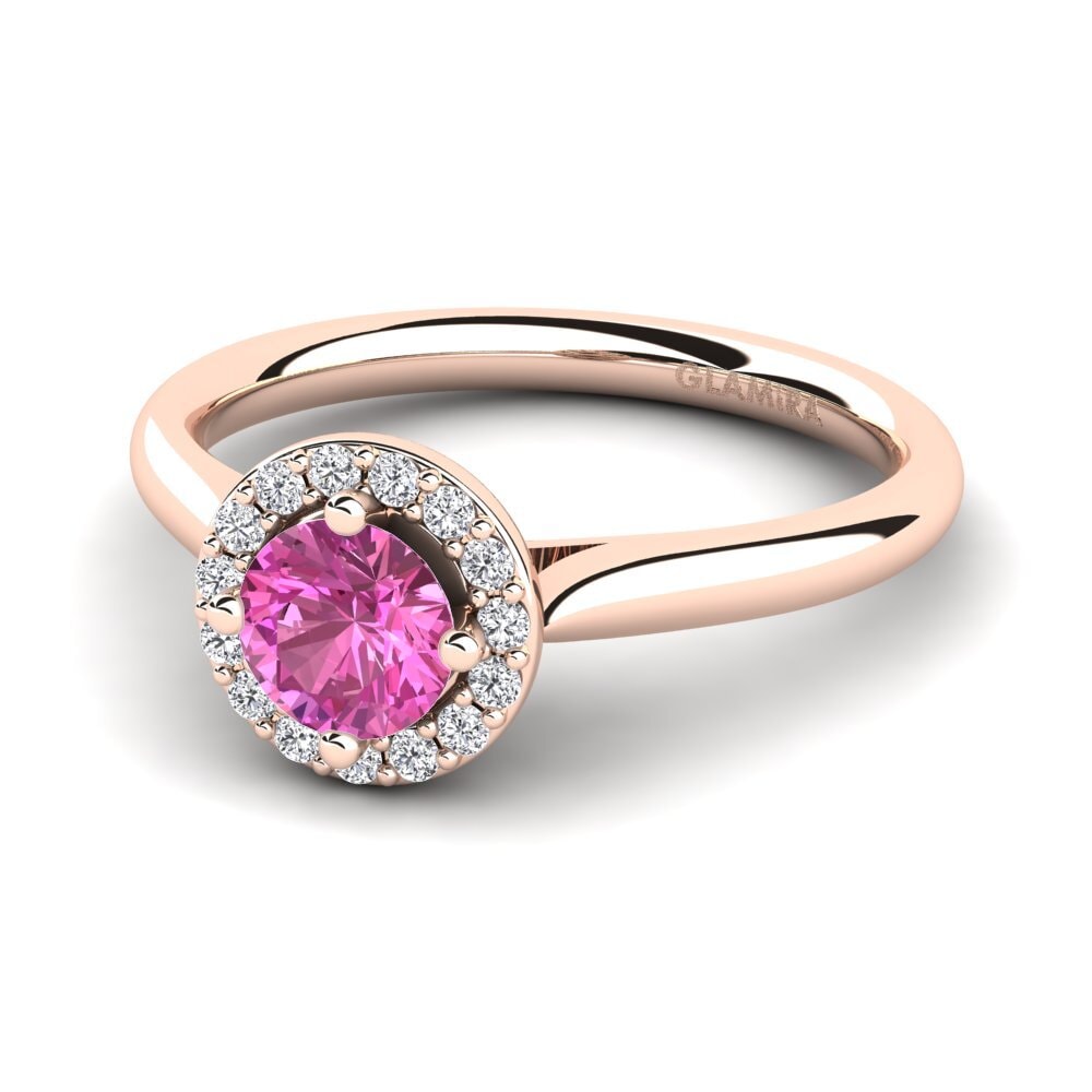 Halo Pink Topaz 14ct Rose Gold Rings