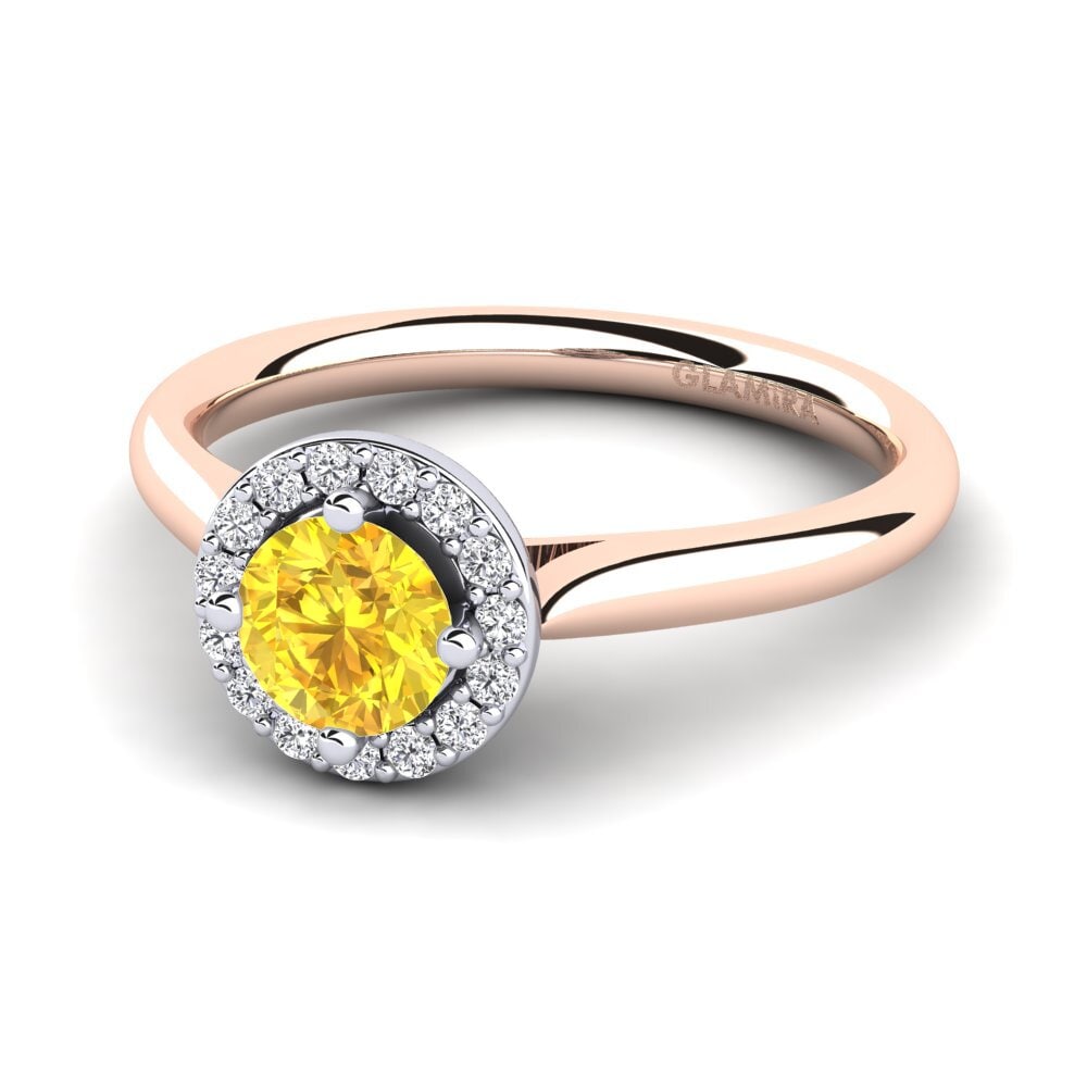 Halo Yellow Sapphire 14ct Rose & White Gold Engagement Rings