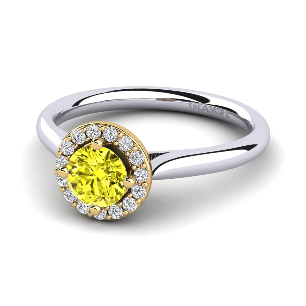 Halo Yellow Diamond 18ct White & Yellow Gold Rings