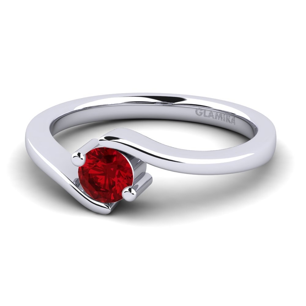 18k Oro Blanco Circonita Roja Anillo de compromiso Bridal Element