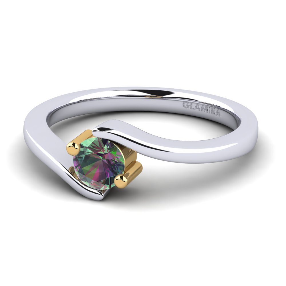 14k Oro Blanco & Amarillo Topacio Místico Anillo de compromiso Bridal Element