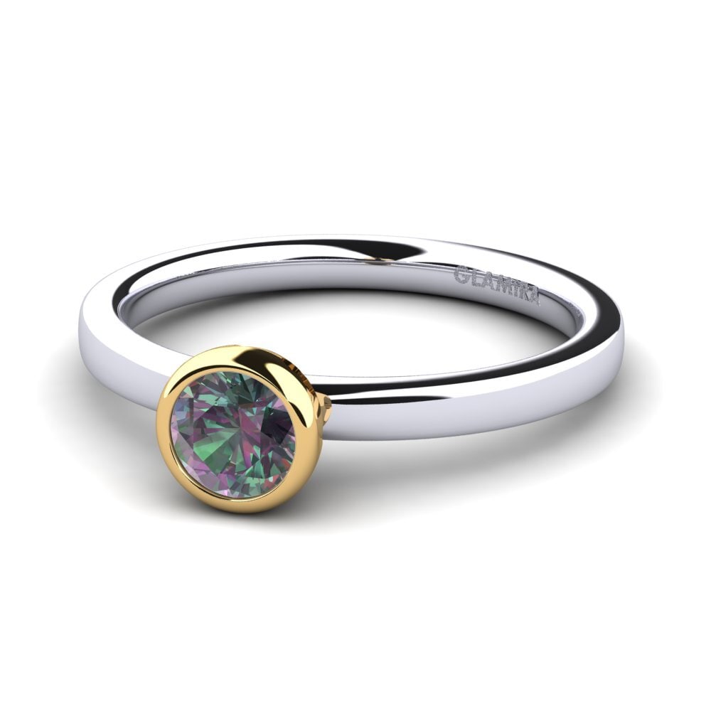 14k Oro Blanco & Amarillo Topacio Místico Anillo de compromiso Bridal Passion 0.5crt