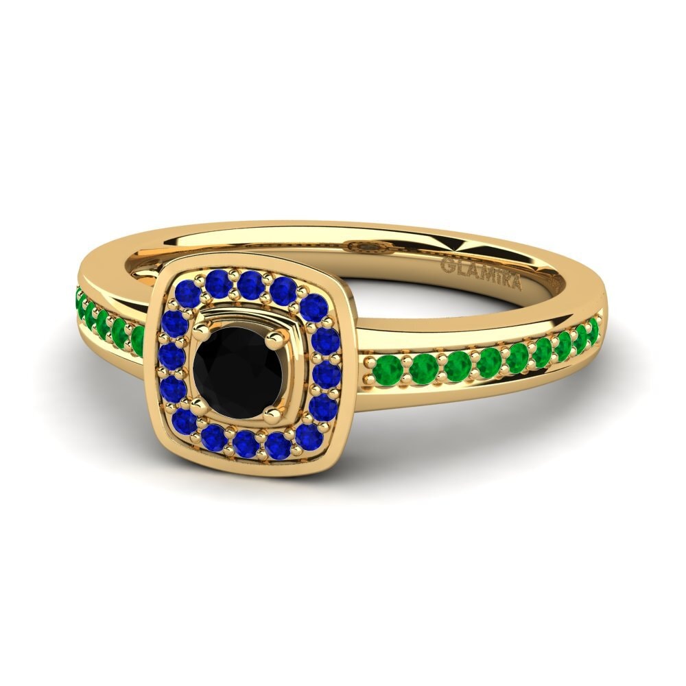14ct Yellow Gold Black Diamond Engagement Ring Claire