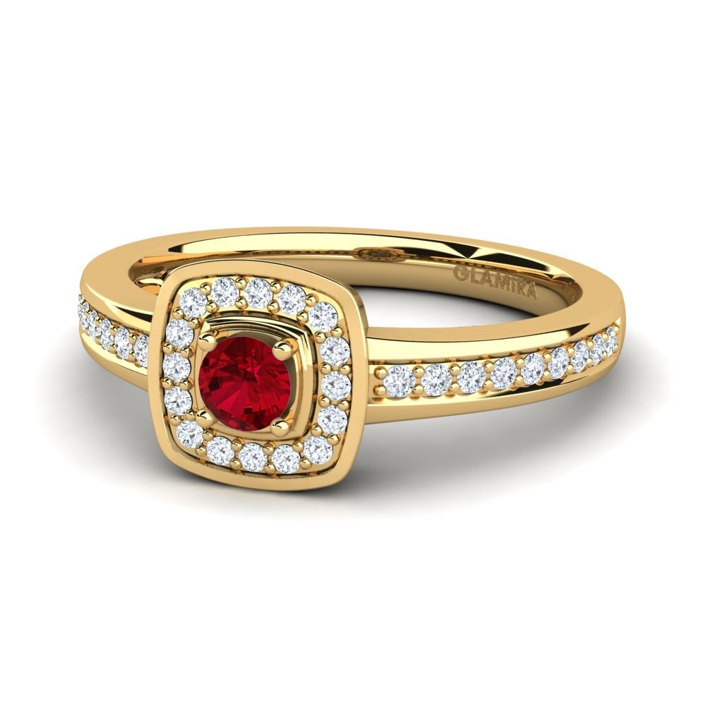 18k Oro Amarillo Circonita Roja Anillo de compromiso Claire