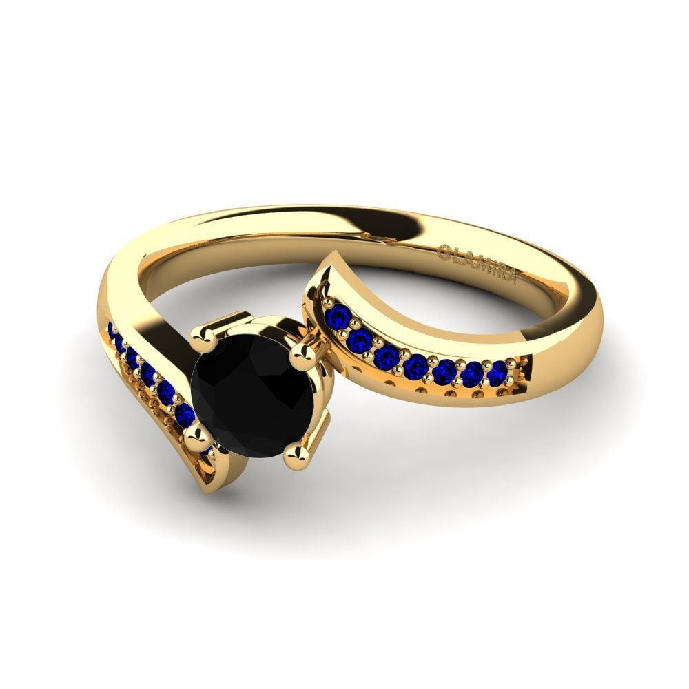 14ct Yellow Gold Black Diamond Engagement Ring Elloine