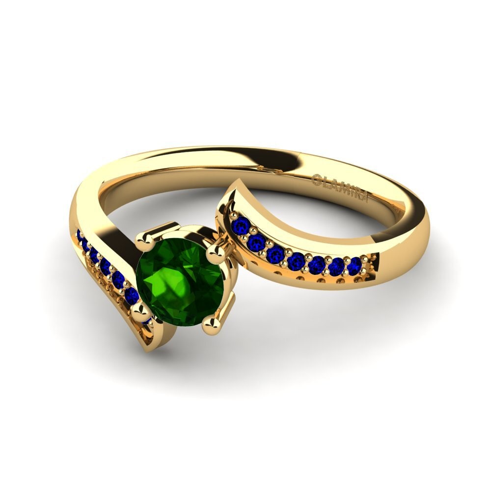 14ct Yellow Gold Green Tourmaline Engagement Ring Elloine