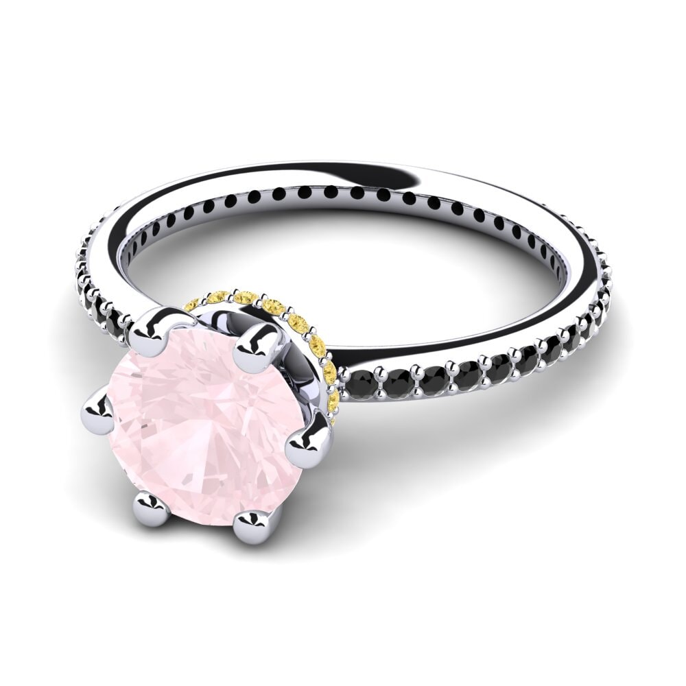 18k Oro Blanco Cuarzo rosa Anillo de compromiso Marinella 2.0 crt