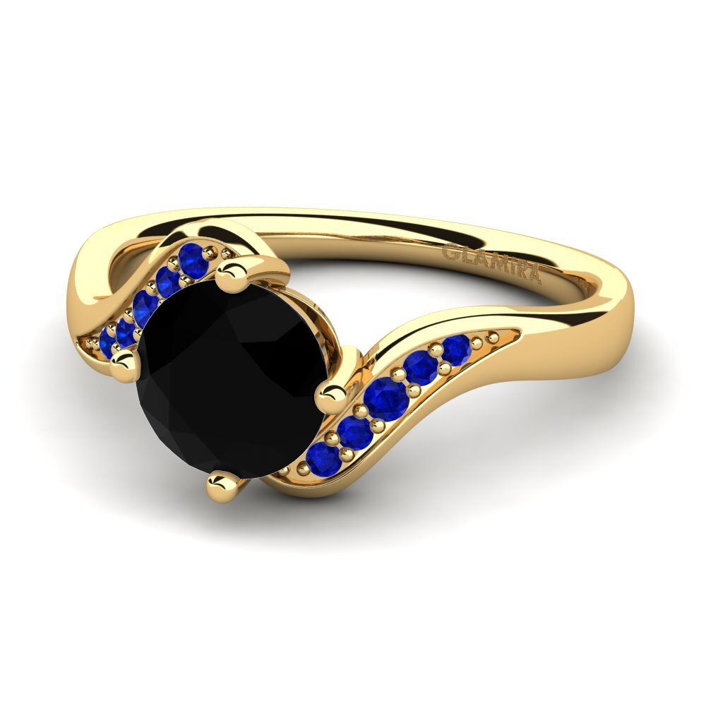 14ct Yellow Gold Black Diamond Engagement Ring Miguelina